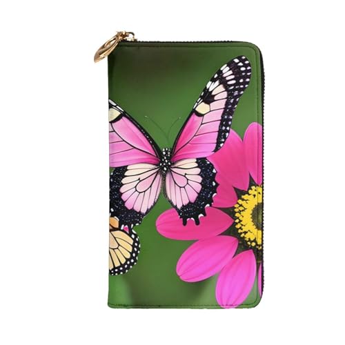 Pink Flower and Butterfly Prints Leather Long Clutch Wallet for Fashionable Girls and Women - Durable, Stylish, and Functional, Black, One Size2