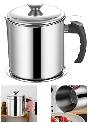 sevennine Oil Strainer Pot Stainless Steel Grease Container Oil Storage Can with Removable Filter Lid,Cooking Oil Storage Grease Keeper, Silver