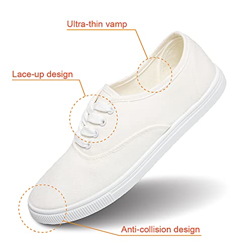 Women's White Canvas Shoes Low Top Lightweight Sneakers Lace Up Flat Fashion Shoes #TOP3