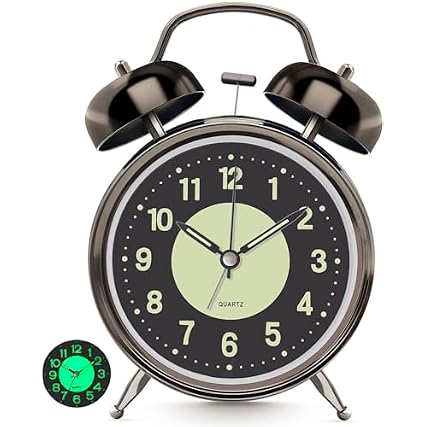 Lesipee Loud Alarm Clock for Heavy Sleeper, Clocks for Bedroom, 4 '' Battery Operated Metal Clocks