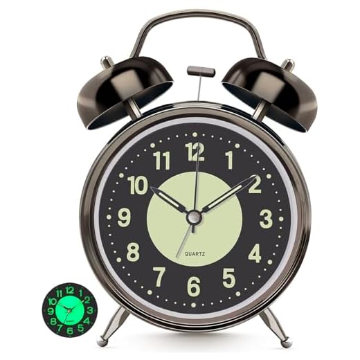 Lesipee Loud Alarm Clock for Heavy Sleeper, Clocks for Bedroom, 4'' Battery Operated Metal Clocks with Night Light, Retro Analog Clock for Student with Luminous dial Non-Ticking, Back to School
