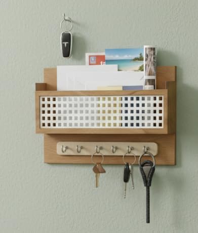 Apexpulse Wall Mounted Key Holder with Mail Organizer, Wooden Ent...
