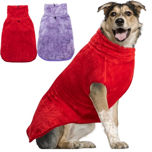 FAITUCOS Dog Jacket for Cold Weather, 2 Pack Cozy Winter Warm Turtleneck Dog Coat Clothes for Large Meidum Small Dogs, Fleece Adjustable Pullover Dog Vest Sweater (M-XXL)