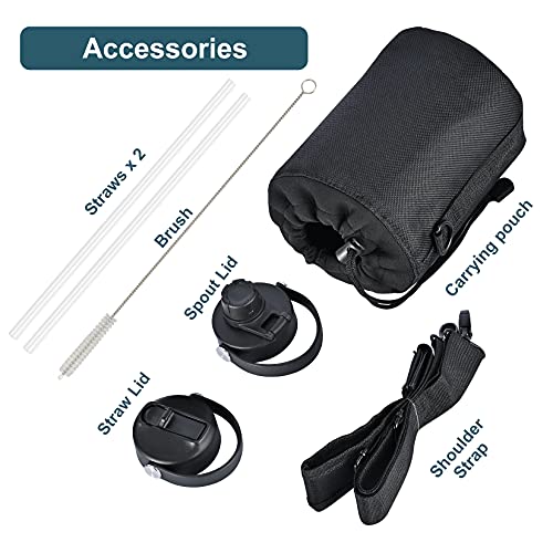 Taketau Insulated Sports Water Bottle With Straw Cap & Spout Lid, 2 Lids Stainless Steel 64 Oz Half Gallon Double Wall Growler Vacuum Flask Wide Mouth Large Thermos, Keep Drinks Cold Or Hot (64 Jade) #TOP5