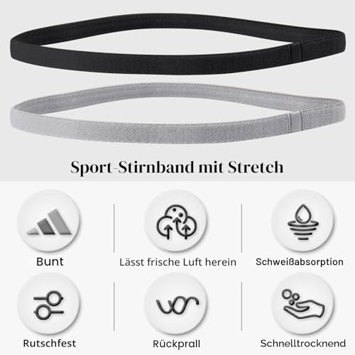 6 Stück Haarband für Herren, Elastische Sport Haarband für Jungs, Jungen, Männer und Damen - Rutschfest und Dünn für Yoga, Fußball, Joggen