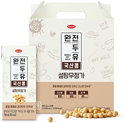 Hanmi Korean Soybean Sugar-Free Soy Milk 6.4oz (Pack of 16) Vegan Fully Grounded Korean Soybean, No Sugar & Additives, Plant-Based Protein, Shelf-Stable Individually Packed 60Kcal