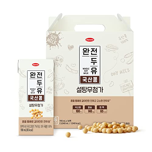 Hanmi Korean Soybean Sugar-Free Soy Milk 6.4Oz (Pack Of 16) Vegan Fully Grounded Korean Soybean, No Sugar & Additives, Plant-Based Protein, Shelf-Stable Individually Packed 60Kcal #TOP26