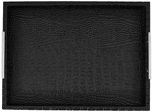 American Atelier Alligator Leather Serving Tray With Metal Handles, Black Large #TOP2