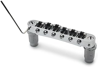 SAPHUE Guitar Tune-O-Matic Roller Saddle Bridge for 6 String Electric Gutiar LP Style Guitar with Locked Post(Chrome, 52.5)