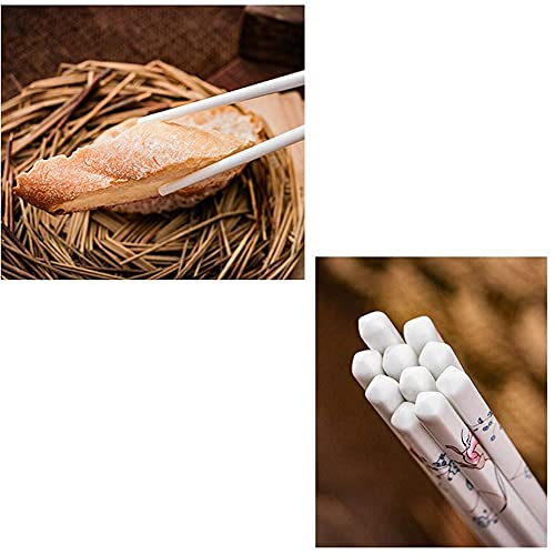 Baguettes en métal Baguettes Baguettes réutilisables Baguettes de Cuisine 5 pairtes en Porcelaine Blanche, Baguettes Chinoises en céramique pour Usage Familial Sushi Nouilles Hot Pot Chopsti