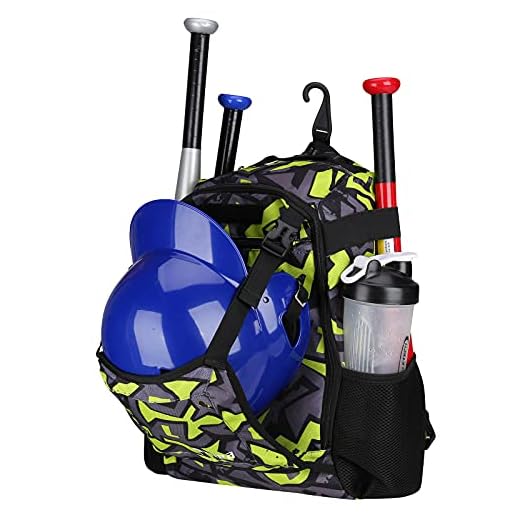 ZOEA Baseball Bat Bag Backpack, T-Ball & Softball Equipment & Gear for Youth, Large Capacity Holds 2 Bats, Helmet, Gloves, Cleats, Helmet Holder and Includes Fence Hook (Green)