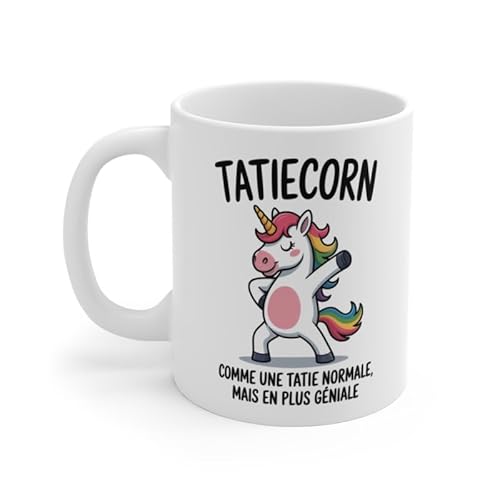 Teecustom Tasse Céramique 325ml “Tatiecorn” – Mug Licorne Arc-en-Ciel – Cadeau Humour Original pour Tatie Micro-Ondes & Lave-Vaisselle