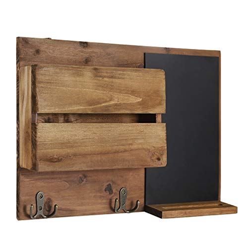 Flexzion Rustic Wood Entryway Mail Sorter Holder, Wall Mount Mudroom Storage Organizer With Blackboard Chalkboard Memo Board Message Sign & Key Hook Rack/F Front Door Furniture Accessory Home Office #TOP1