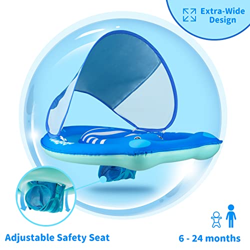Swimbobo Baby Pool Float Ring With Adjustable Sun Canopy And Safety Seat Blue Bear Pool Toy For Age Of 3-36 Months (Blue Bear) #TOP3