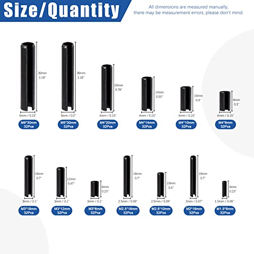 Glarks 416-teiliges Rollstift-Sortiment M1,5 M2 M2,5 M3 M4 M5 M6 Schlitz-Federstifte, geteilte Federstifte, Spannrollen-Set mit Sicherungsstiften
