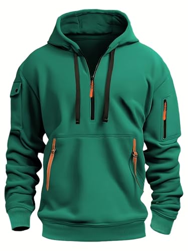 Men's Pullover Hoodie Long Sleeve Quarter Zip Sweatshirt Vintage Workout Cargo Hoodies Tactical Sweatshirt