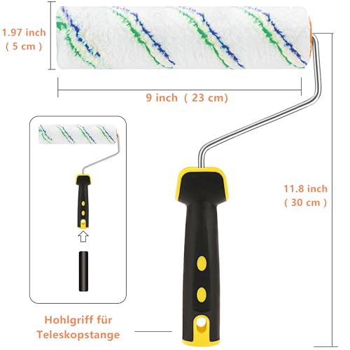 ZJTAPE Rouleau à Peinture - 6 Rouleaux à Peinture Professionnels, 5 Pcs Pinceaux de Peinture Rouleaux（23 cm）, Diamand Ensemble de Peintre, Rouleau et Recharge Pour le Mur et le Plafond Antigoutte. – vue 2