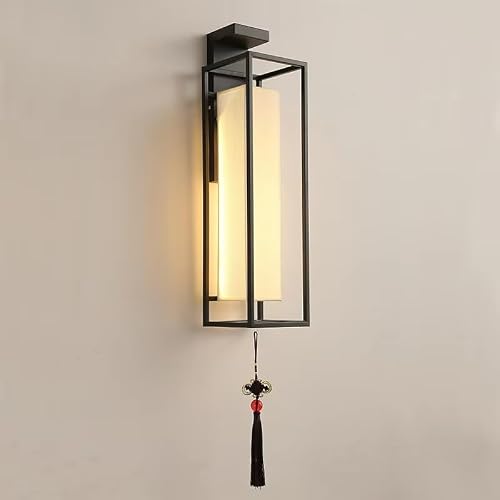 HPTHLY Living Room Background Wall Lamp Bedroom Bedside Lighting Chinese Lamp Hotel Corridor Stair Wall Lamp Lantern,Simple (Warm Light-Black 60Cm)