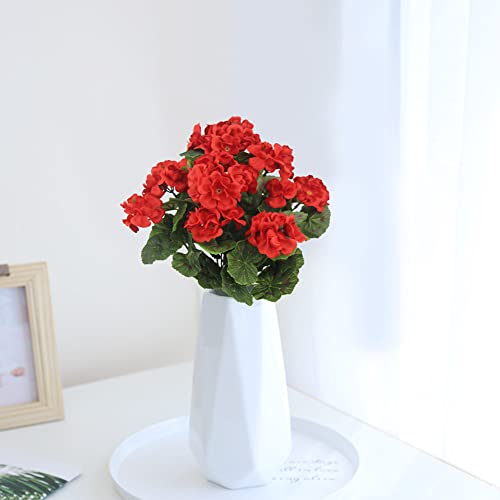 Ferial 2 Pcs Artificial Red Geranium Bush Faux Flowers Geraniums Silk Flowers Outdoor Plant Bush Red Geraniums For Floral Home Decor Indoor Garden Patio Grave Cemetary Vase Table Centerpiece #TOP7