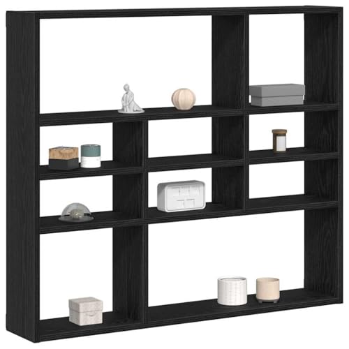 Étagère murale noire aspect chêne 90cm avec 10 compartiments - 5