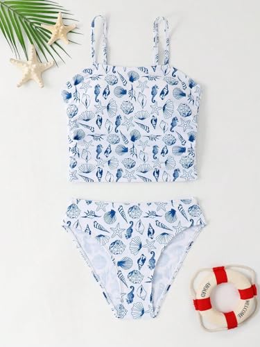 SOLY HUX Girl's Summer Swimwear Spaghetti Strap Tankini Set Cut High Waist Bathing Suits3