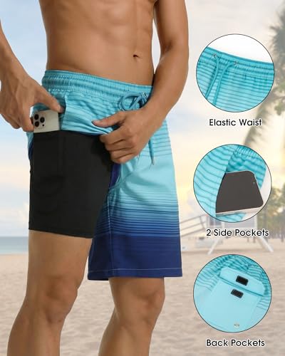 Image of Justay 2 in 1 Mens Swim Trunks 7 Inch, Beach Swim Shorts with Pockets