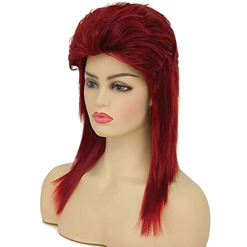 Image of Swiking Red Mullet Wig for Women Shoulder Length Straight Natural Layered Hair 70s 80s Rock Costume Wigs Synthetic Replacement Wig
