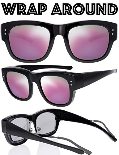 Image of The Fresh High Definition Polarized Wrap Around Shield Sunglasses for Glasses - Leather Eyeglasses Case