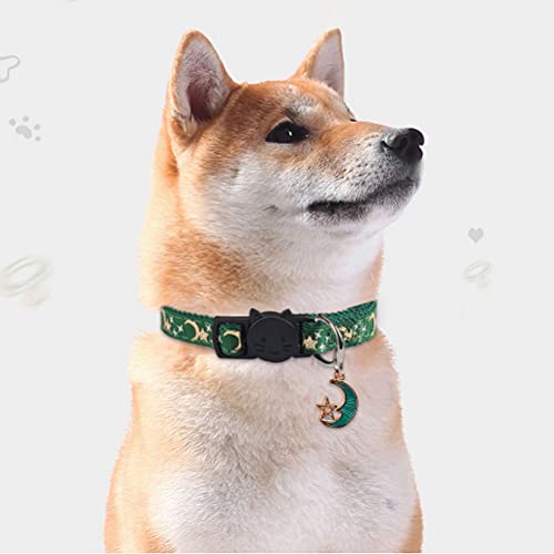 2 Pcs Pet Collars, Gold Moons and Stars Cat Collar with Pendant Adjustable Quick Release Safety Breakaway Dog Collar(Green+Black) - Image 6