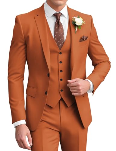 Wangyue Mens Suit 3 Piece Slim Fit Suit for Men Wedding Suit Two Button Formal Prom Tuxedo Groom Business Dinner Party