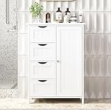 Irontar Bathroom Floor Cabinet, Bathroom Cabinet, Storage Cabinet with 4 Drawers and Adjustable Shelf for Entryway Storage, Home Office Furniture, White CWG005W