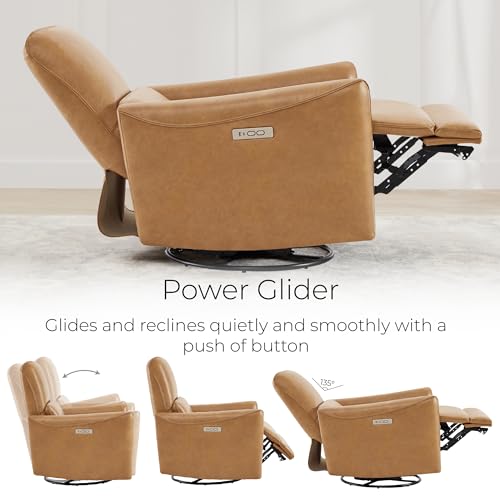 Image of CHITA Oversized Leather Power Swivel Glider Recliner Chair, Cognac Brown | Big &Tall Nursery Rocking Chair with FSC Certified Design and Lumbar Support for Comfortable Living Room Relaxation