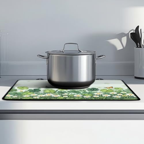 Image of Glass Ceramic Stove Top Cover Protector Anti-Scratch Induction Cooktop Cover Mat Foldable Flat Top Stove Cove, 29 x 21 Inch, Butterfly Daisy Four-Clover