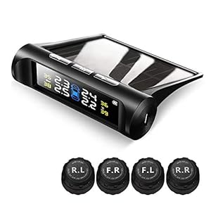 VAOYAO Tire Pressure Monitoring System TPMS, Solar Power Universal Wireless Car Alarm System with 4 External Sensors, LCD Real-time Display 4 Tires’ Pressure & Temperature Alerts Ensure Safe Driving