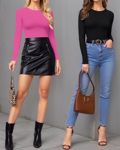 Image of MANGOPOP Womens Bodysuit Long Sleeve Crew Neck Body suit for Women Ribbed Bodysuits Shirts