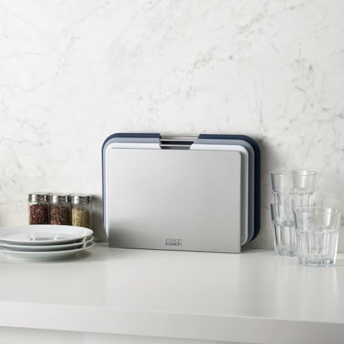 Image of Joseph Joseph Nest 3 Piece Color Coded Cutting Board Set With Storage Stand, Regular - Grey /Blue