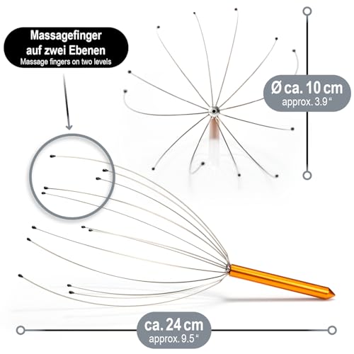 com-four® 2x Kopfmassage Spinne - Kopfmassagegerät 24 cm - Kopfkrauler, Massagespinne zur Entspannung - Akupressur für bessere Schlafqualität, Haarwachstum, Glücksgefühl (2 Stück - bronzefarben)