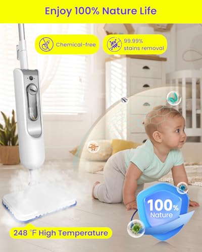 Image of Steam Mop for Floor Cleaning, Effortless Ergonomic Design Floor Steamer for Hardwood and Tile, Adjustable Steam Modes, 1500W High Power, 16.4ft Cord, 400Ml XL Tank, 2 Washable Pad (1) (1)