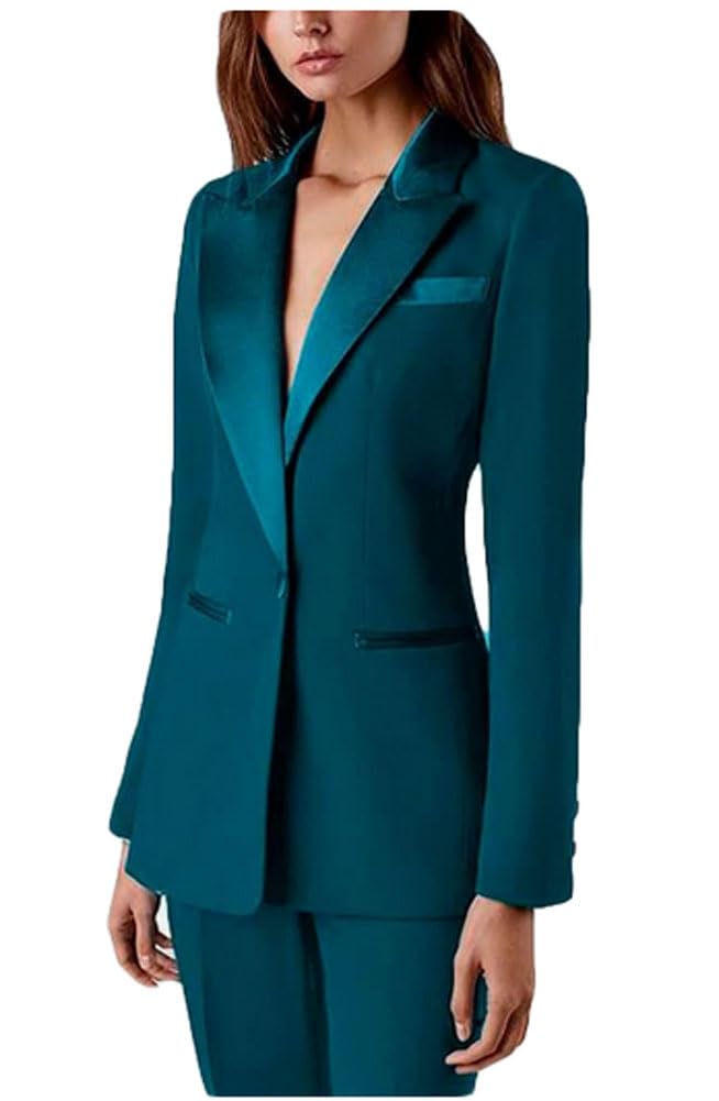 Botong Women's Teal Two Piece Office Lady Suit Slim Fit Blazer Pants Business Suit Set Casual Wear Outfit Prom Suit S