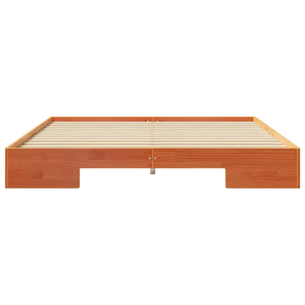 Estructura de Cama Marrón de Madera Maciza de Pino, Base de Suelo con Diseño Rectangular y Textura Suave para Dormitorio, Construcción Fuerte y Estable, Fácil Ensamblaje,