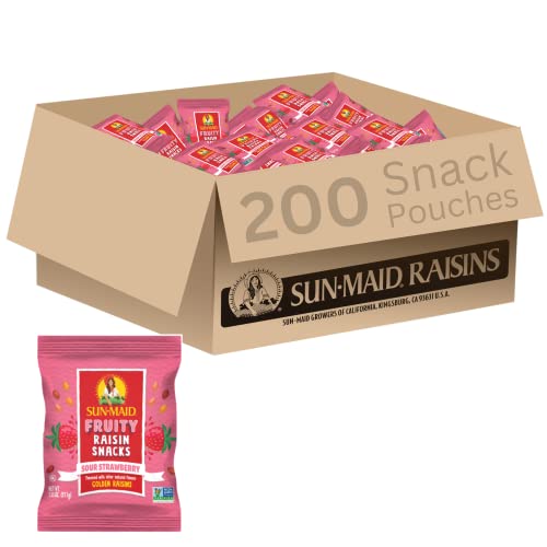 Image of Sun-Maid Sour Strawberry Fruity Raisin Snacks - (200 Pack) 1.33 oz Pouches - Sour Strawberry Raisins - Dried Fruit Snack for Lunches and Snacks