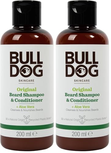 Bulldog Beardcare Original Shampoo and Conditioner, Cleanse your Beard Leaving it Soft, Fresh, Nourished and Conditioned, Contains Aloe Vera, Camelina Oil and Green Tea, 200mL (Pack of 2)