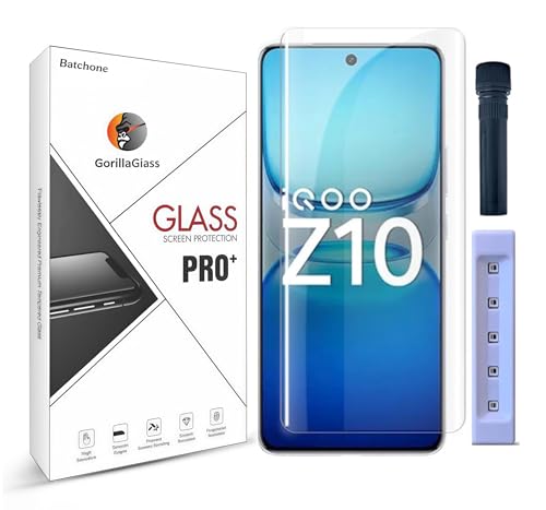 Image of BATCHONE Tempered Glass Screen Protector Compatible For iQOO Z10 5G (Transparent) 9H Edge To Edge Full Screen Coverage UV With Easy Installation Kit, Pack of 1