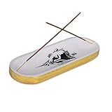 Bless-International Traditional-Handmade-Tray-Burner Wooden-Trat-Incense-Stick-Holder Ash-Catcher-Stand for-Aromatherapy-Meditation-Yoga (Black & White Buddha, 11x4x1.22 Inches)
