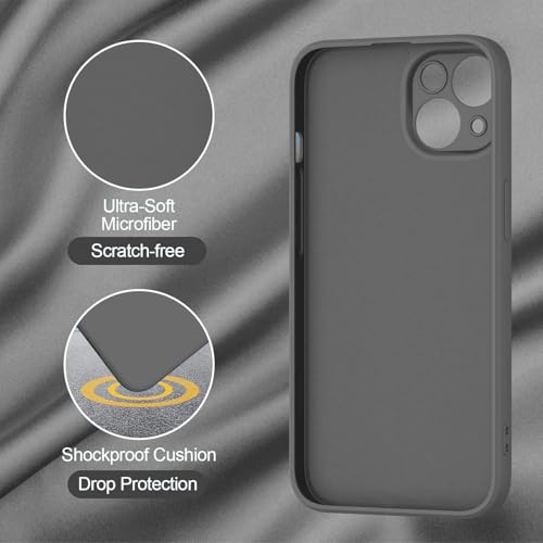 Image of Elzzi Microfiber Square Candy Case Compatible for iPhone 14, Shockproof Slim Back Cover Liquid Silicone Case - SPACEGREY