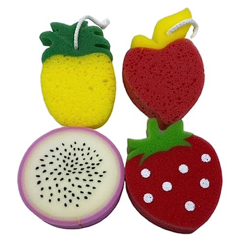 MUSISALY 4Pcs Cartoon Fruit Shape Bath Sponge Bathing Sponges for Gentle Cleansing and Skin Massage Shower Sponge for Boys and Fun Bath Accessories