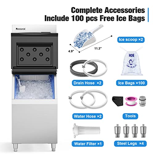 Coolski Commercial Ice Maker Machine 450Lb/24H, 22'' Wide Ice Machine With 300Lb Large Storage Bin, Clear Ice Cube Air Cooled Stainless Steel Ice Maker For Bar/Cafe/Restaurant/Business #TOP7