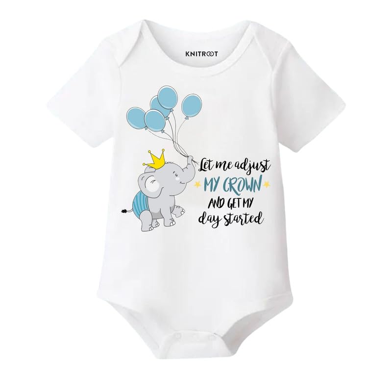 Image of KNITROOT New Born Theme, Let Me Adjust My Crown, Onesies, Unisex Baby Kids Half Sleeve 100% Cotton Romper, Sleepsuit, Bodysuit, 0-12 Months, Infant Cloths for Boys & Girls