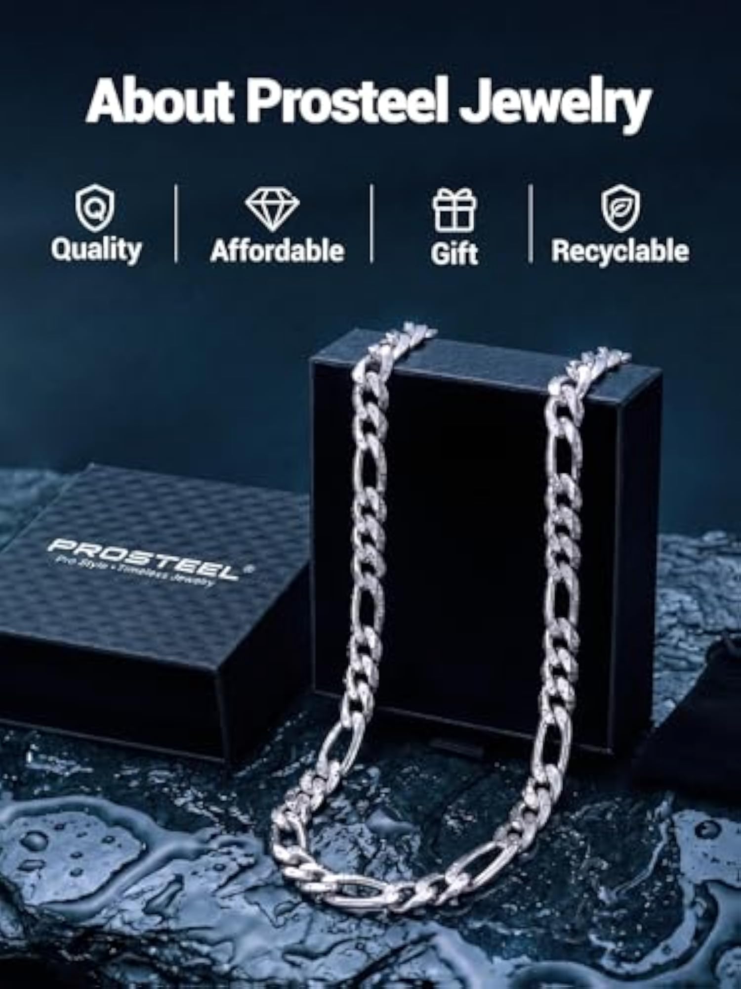 Figaro Chain Necklace for Men/Women, Black/Gold Plated
