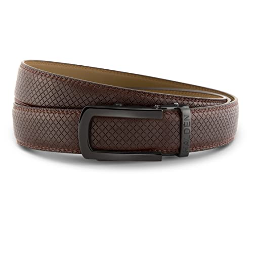 Image of HALDEN THEO Brown Belt For Men Leather Original (Adjustable Fits Up to 44 Inch Waist) Ratchet Strap with Classic Buckle & Magnetic Auto-lock
